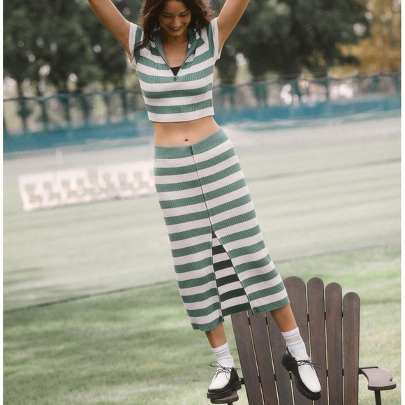 Anthropologie Daily Practice Slim Ribbed Knit Front Zip Slit Maxi Tube Skirt - Picture 3 of 15